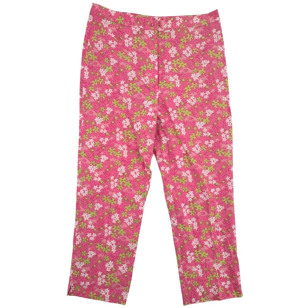 Lilly Pulitzer Pink Floral Hidden Hippo Print Cropped Pants Sz 6 Preppy Stretch